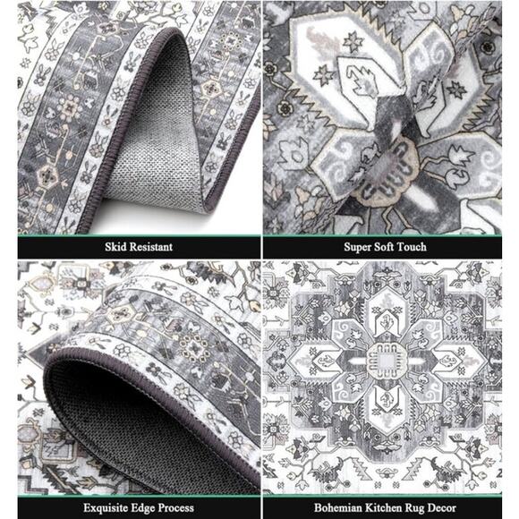 NWOT Hebe Boho 2 Piece Non-Slip Washable Soft Kitchen/Bathroom Rug and Runner - Picture 2 of 8